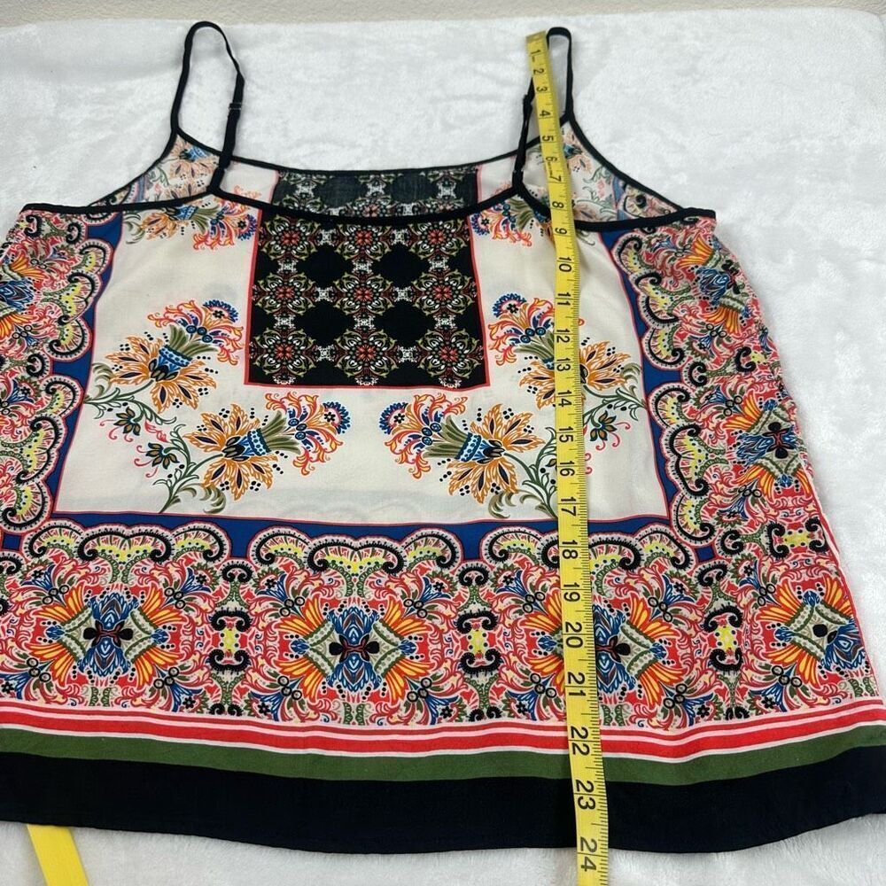 DR2 Women's L Printed Hankerchief Tank Orange Blue Paisley Medallion Boho Artsy - Picture 7 of 7